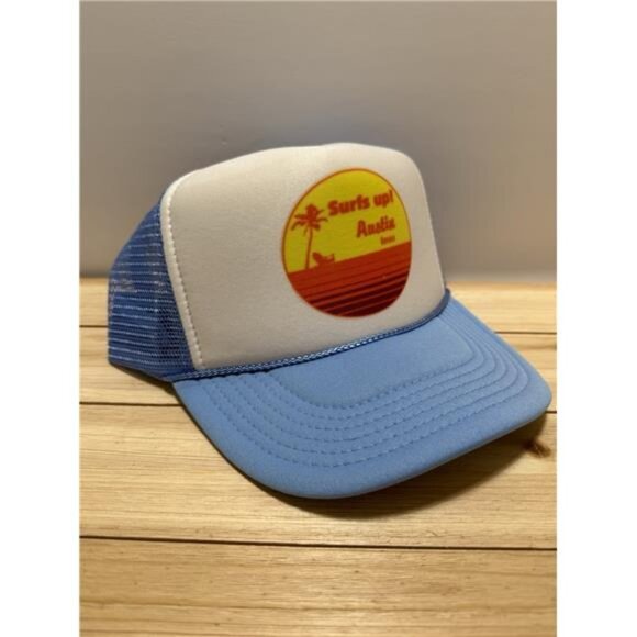 Retro TX Vintage Surfs Up Hat Austin Texas Trucker Cap Surfing Funny Logos Cool - Picture 2 of 3